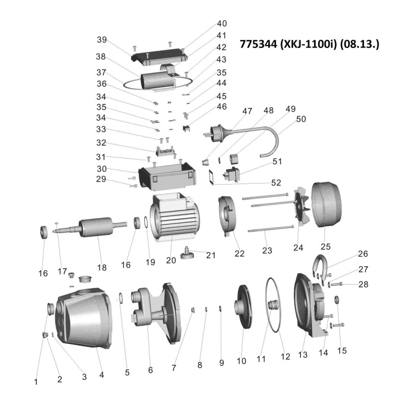 Насос центробежный самовсасывающий 1.1кВт Hmax 45м Qmax 70л/мин LEO (775344)