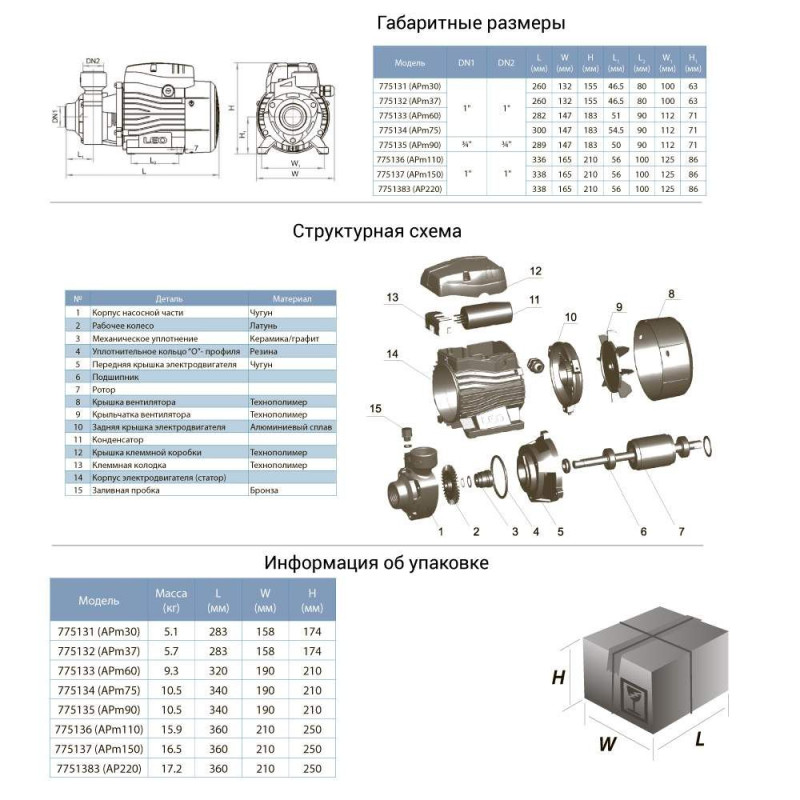 Насос вихровий LEO 3.0 APm37 (775132) - 0.37кВт Hmax 40м Qmax 40л/хв