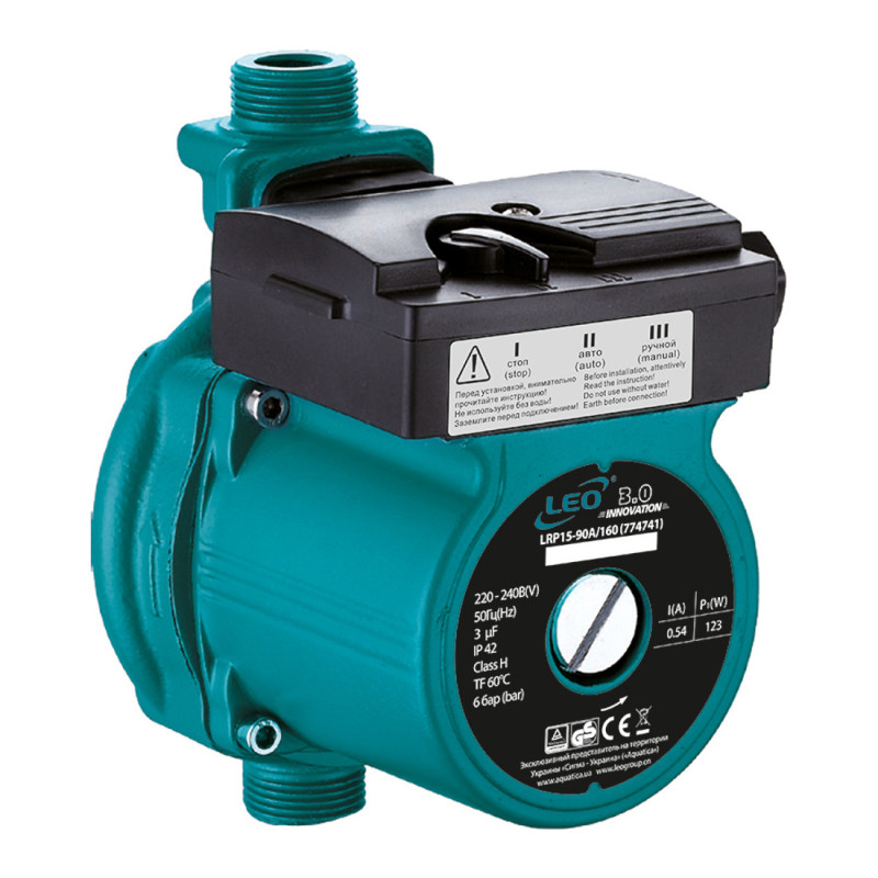 LEO 3.0 LRP15-90A/160 (774741) 123Вт Hmax 9м Qmax 25л/хв Ø¾ 160мм - Насос для підвищення тиску