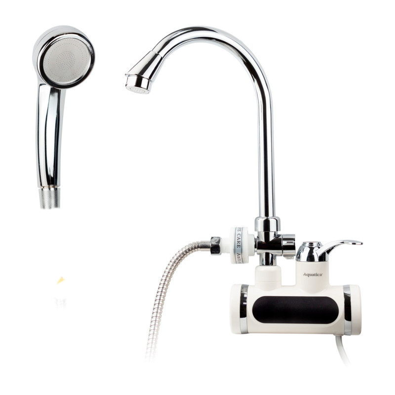 Кран-водонагрівач проточний JZ 3.0кВт 0.4-5бар для ванни гусак настінний вухо AQUATICA (JZ-7C141W)