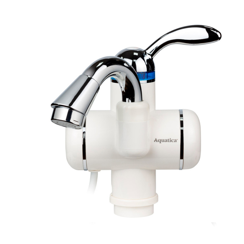 Кран-водонагреватель проточный LZ 3.0кВт 0.4-5бар для раковины гусак изогнутый на гайке AQUATICA (LZ-5A111W)