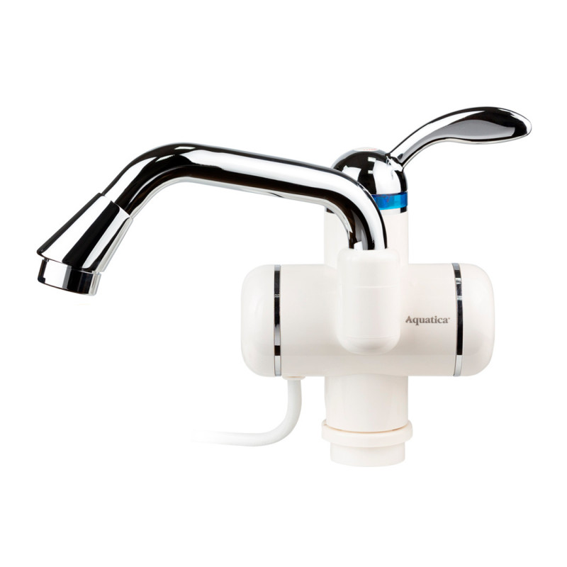 Кран-водонагрівач проточний LZ 3.0 кВт 0.4-5бар для раковини гусак вигнутий довгий на гайці AQUATICA (LZ-5A211W)