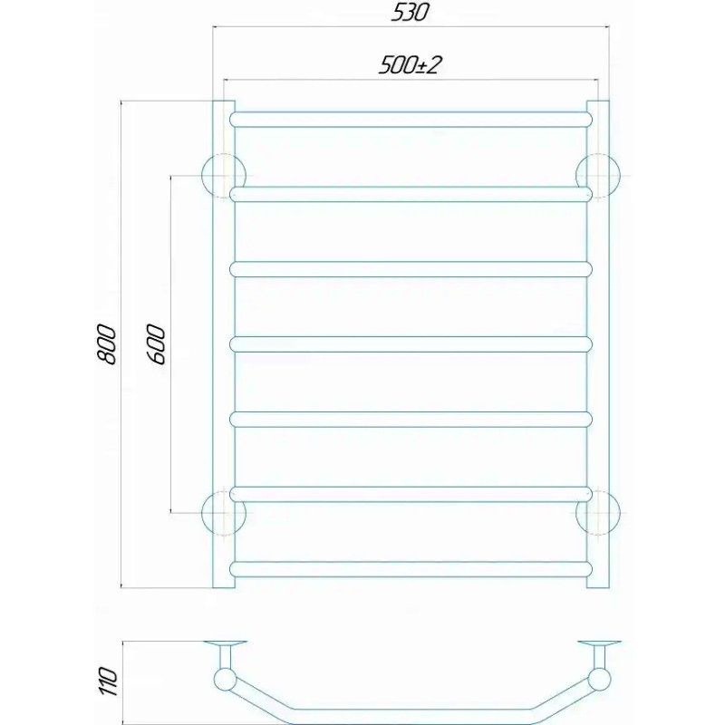 Рушникосушарка електрична Deffi Трапеція 500x800 лівий, 80 Вт, чорний