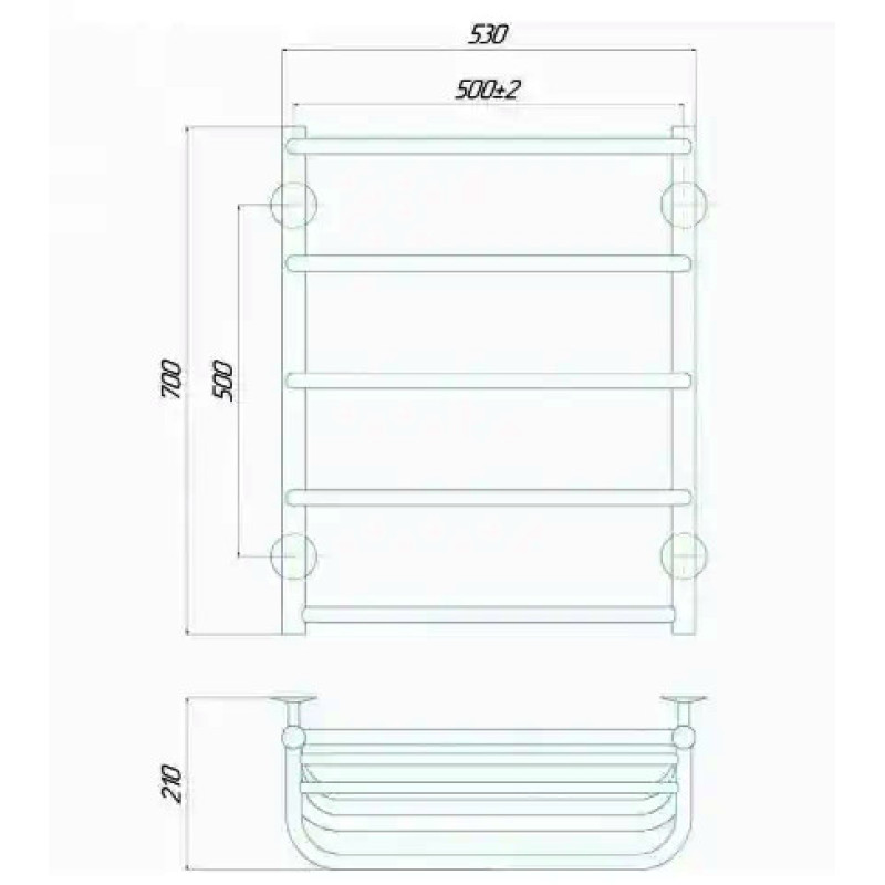 Рушникосушарка електрична Deffi Стандарт з полицею 500x700 лівий, 100 Вт, чорний