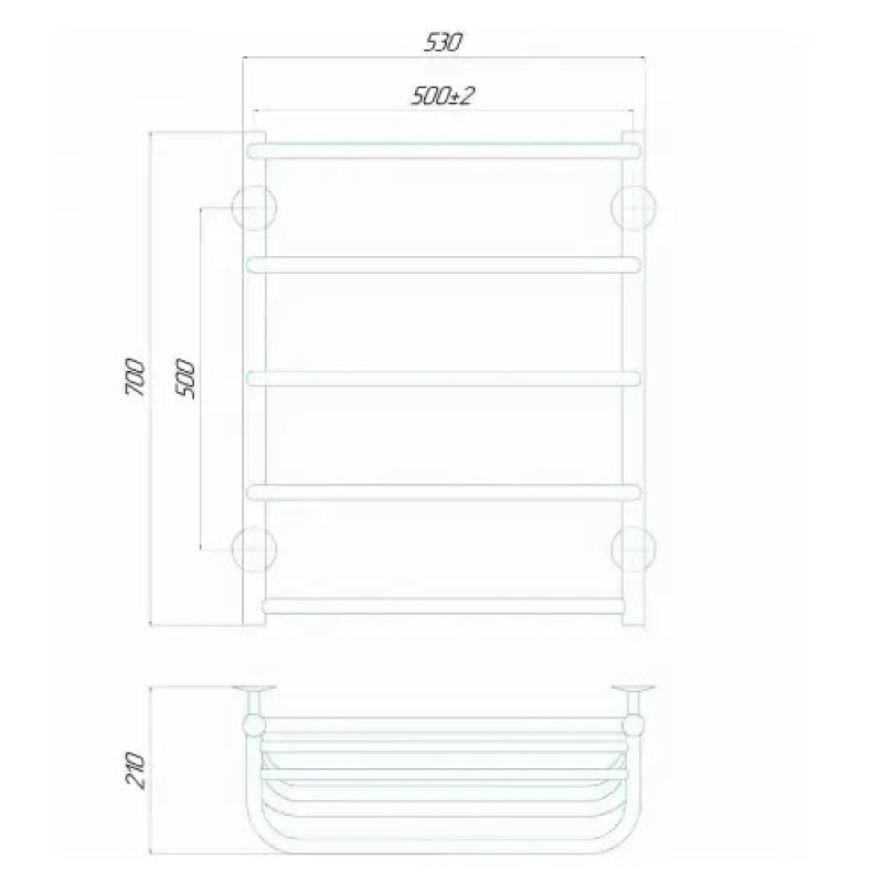 Рушникосушарка електрична Deffi Стандарт з полицею 500x700 правий, 100 Вт, білий