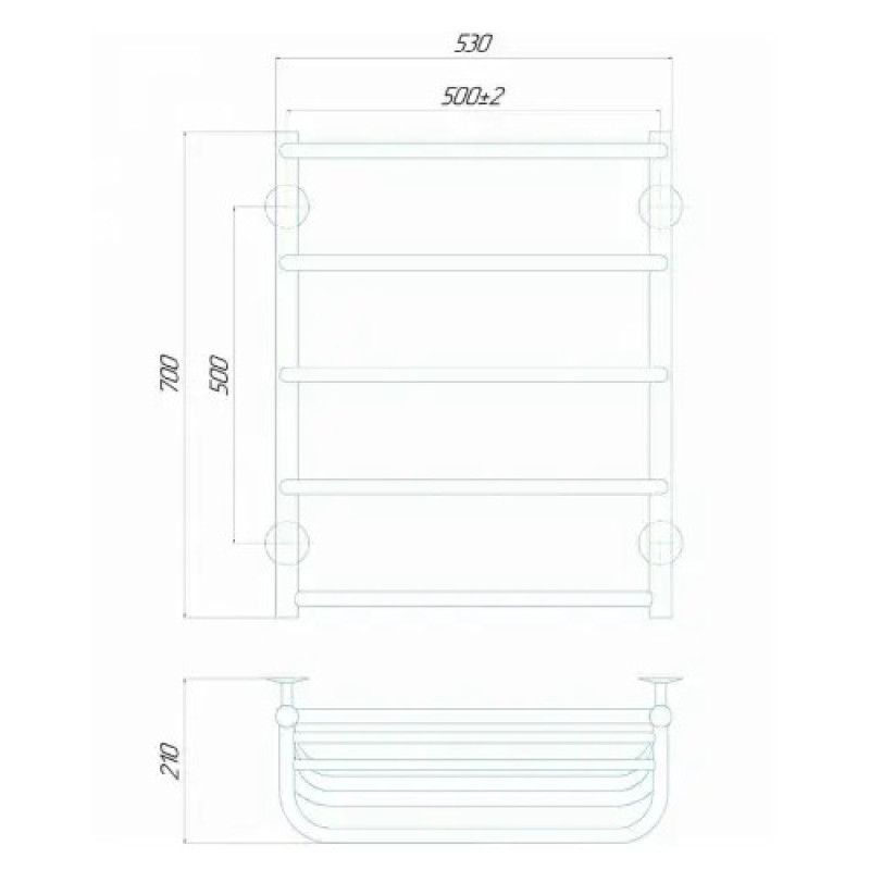 Рушникосушарка електрична Deffi Стандарт з полицею 500x700 правий, 100 Вт, чорний