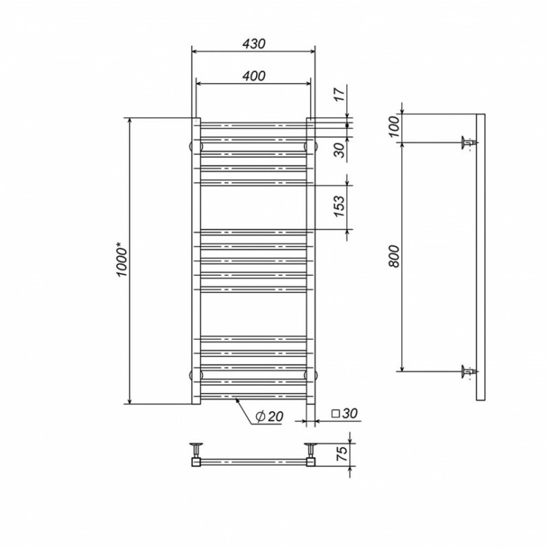 Рушникосушарка електрична Deffi Lima 400х1000 правий, 154 Вт, хром