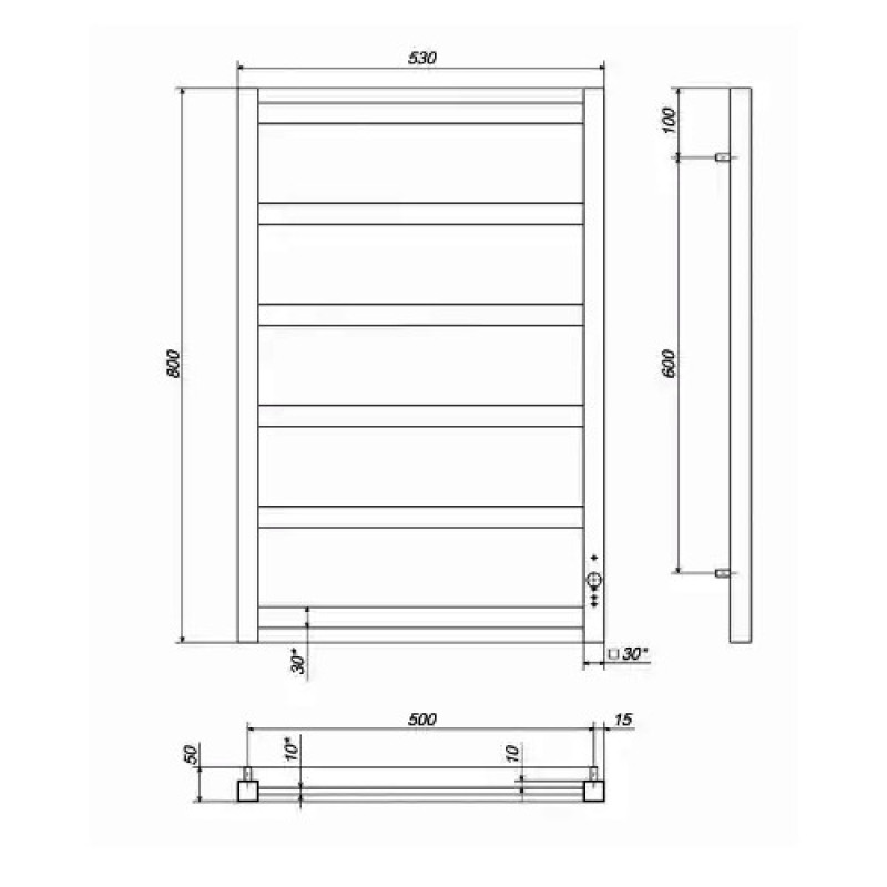 Рушникосушарка електрична Deffi Avast 500x800 лівий, 140 Вт, чорний