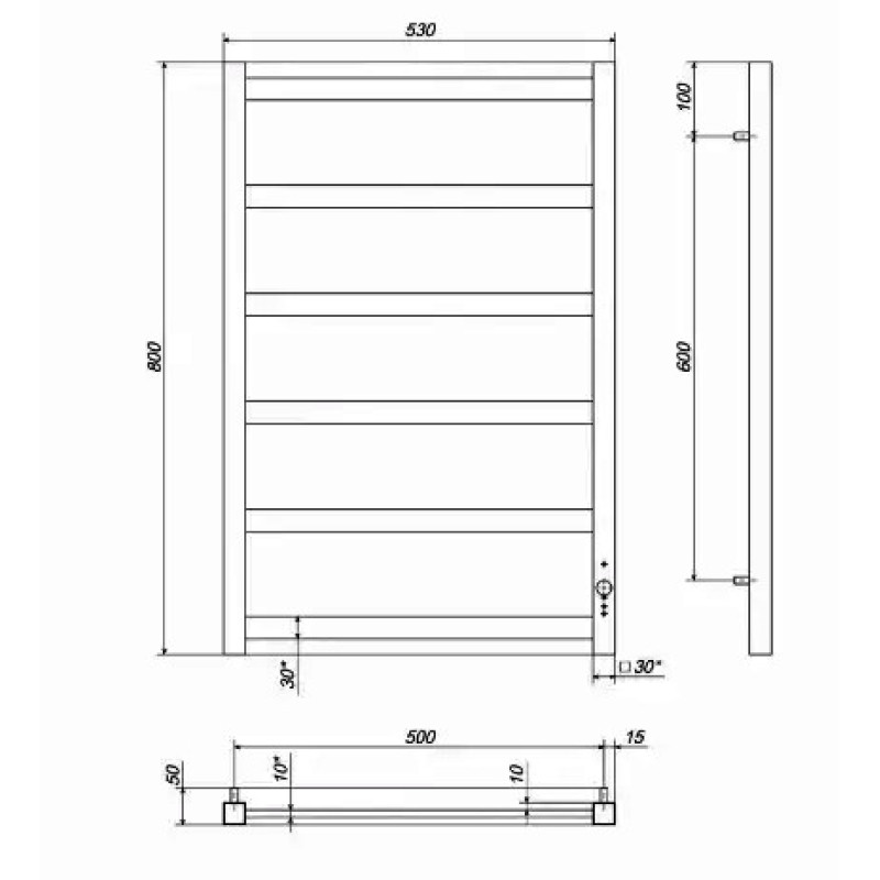 Рушникосушарка електрична Deffi Avast 500x800 правий, 140 Вт, чорний