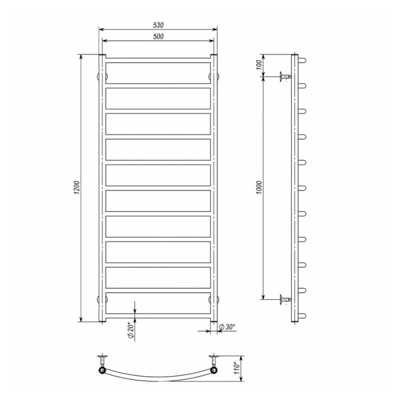 Рушникосушарка водяна Deffi Класік 500х1200 мм