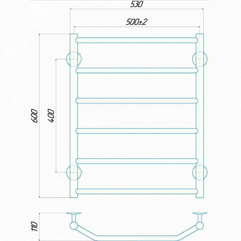 Рушникосушарка електрична Deffi Трапеція 500x600 лівий, 60 Вт, чорний