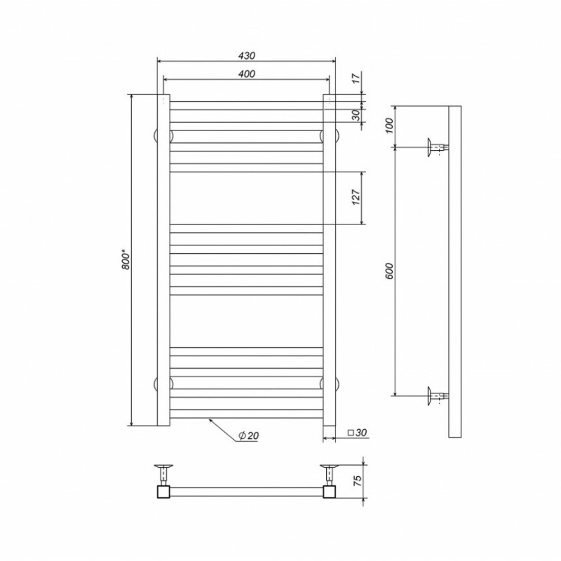 Рушникосушарка електрична Deffi Lima 400х800 мм лівий, 165 Вт, хром