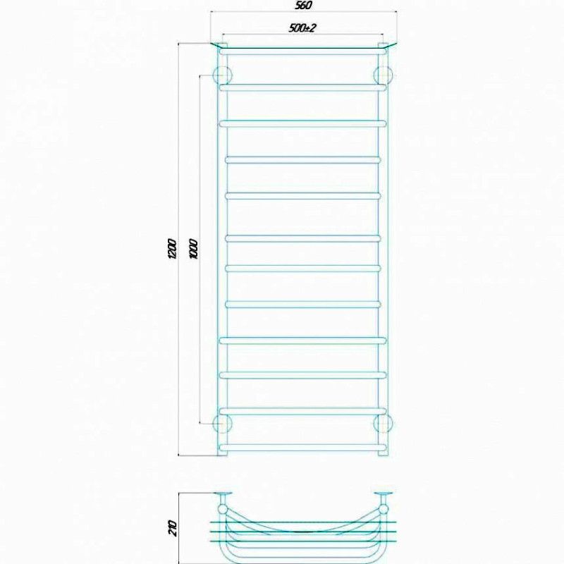 Рушникосушарка електрична Deffi Юність 500x1200 лівий, 110 Вт, хром