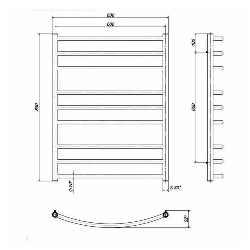 Рушникосушарка водяна Deffi Класік Еліт 600х800 мм
