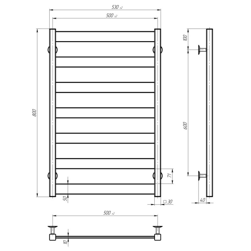 Полотенцесушитель электрический Deffi Harmony П7, 500x800, черный, левое подключение 