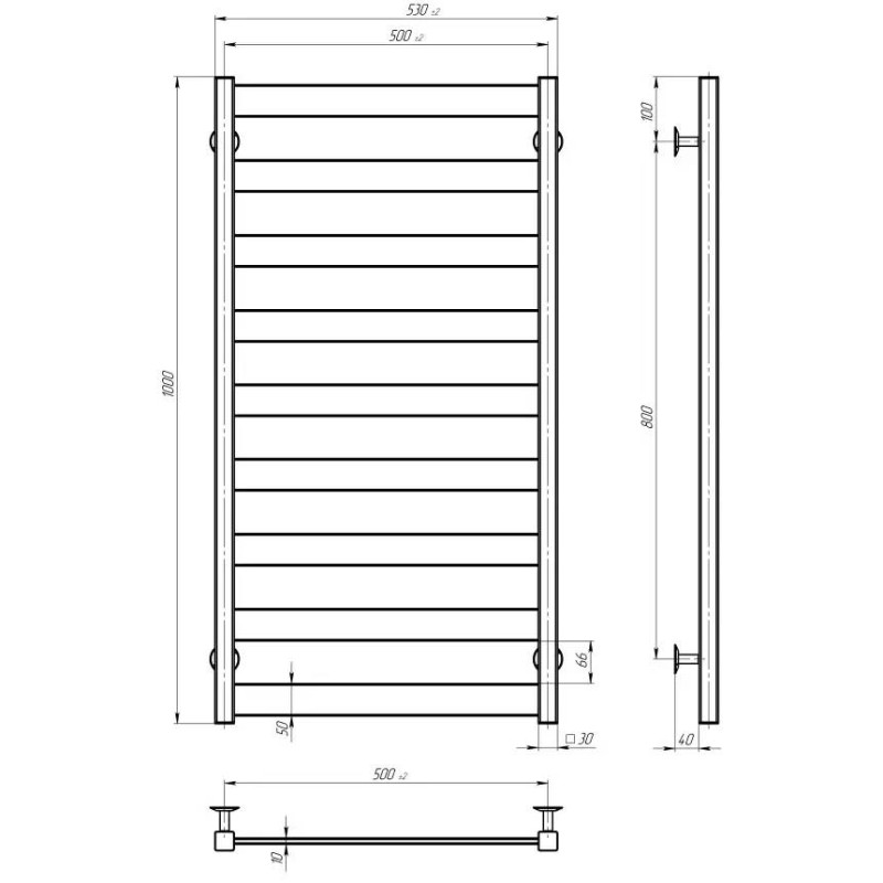 Полотенцесушитель электрический Deffi Harmony П9, 500x1000, черный, левое подключение 