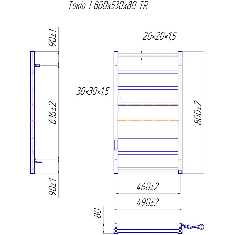 Електрична сушарка для рушників Mario Токіо-I 800х500/80 TR К (2.2.1702.03.P)