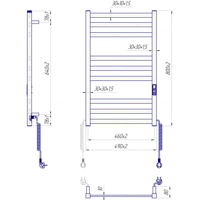Рушникосушка електрична Чикаго-І 800х500/80 TR K