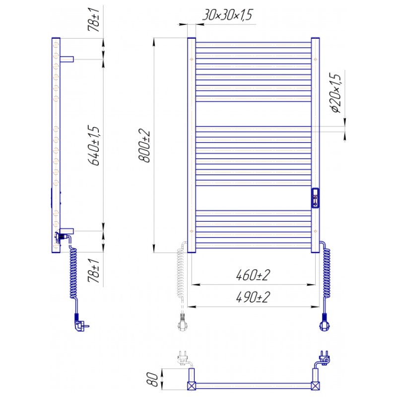 Полотенцесушитель электрический Гера-I 800х500/80 TR К