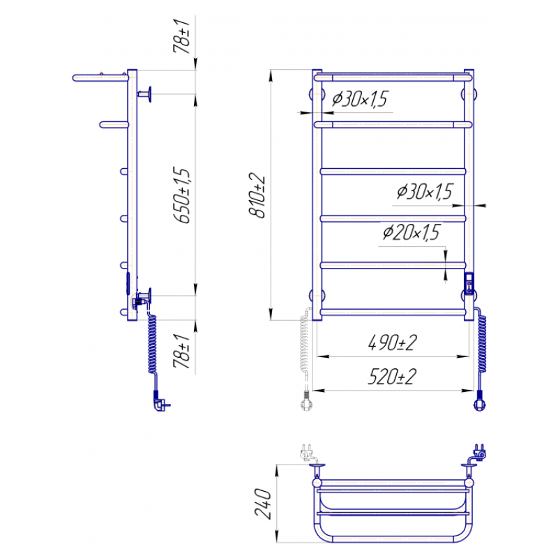 Рушникосушка електрична Hotel-І 800х530/240 TR К