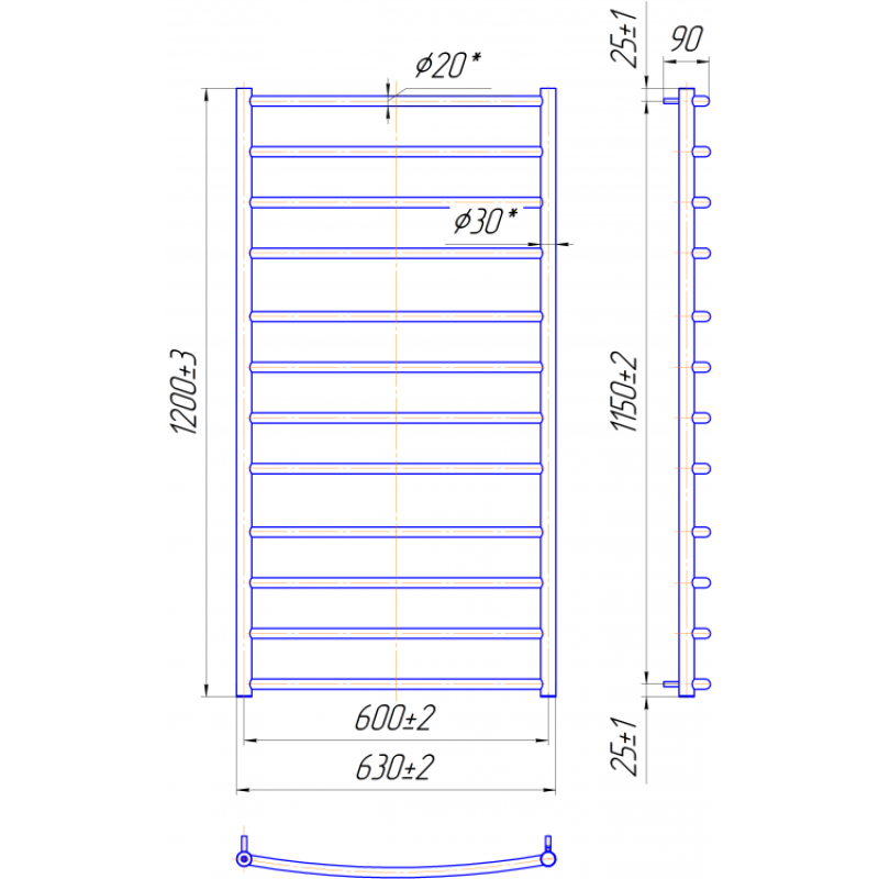 Полотенцесушитель Классик 1200х630/600