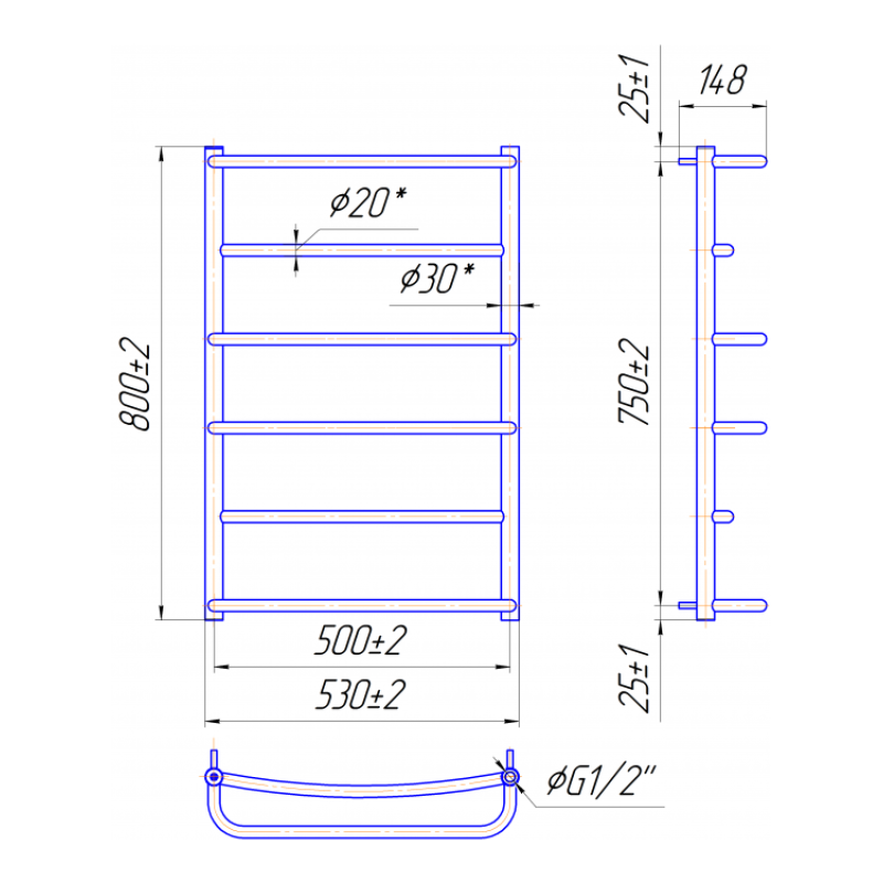Полотенцесушитель Люкс НР 800х530/500