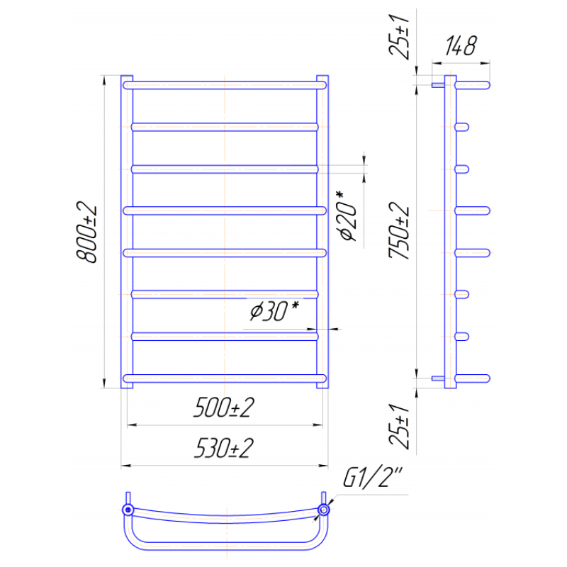 Полотенцесушитель Люкс 800х530/500