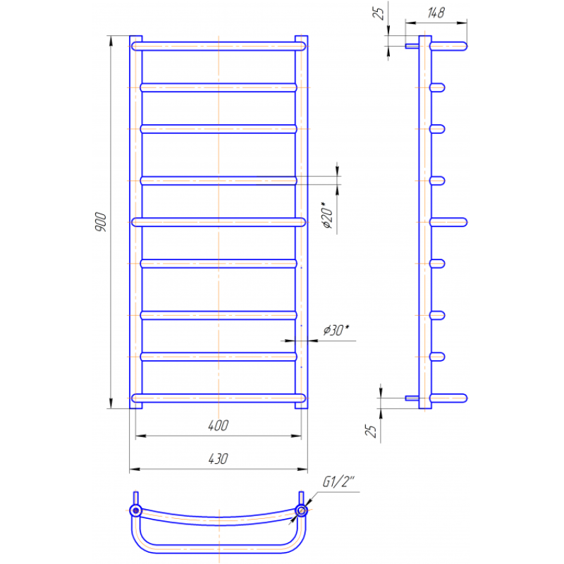 Полотенцесушитель Люкс 900х430/400