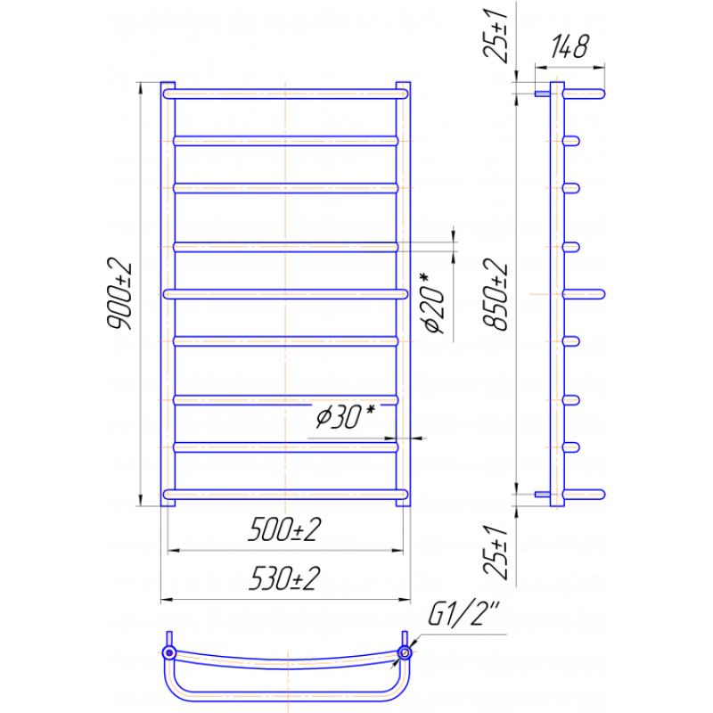 Рушникосушка Люкс 900х530/500