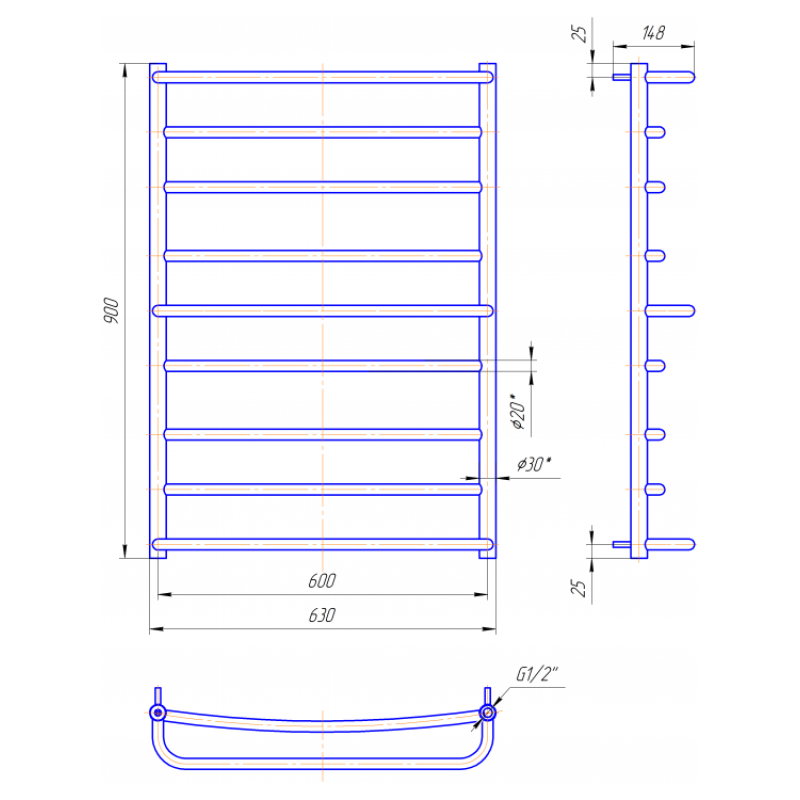 Рушникосушка Люкс 900х630/600