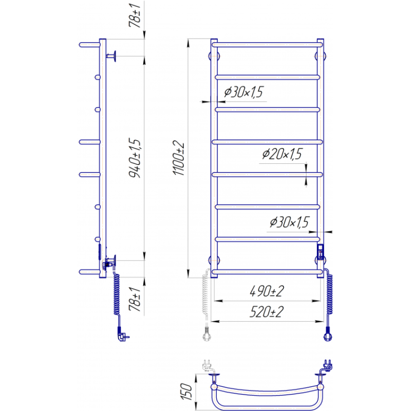 Полотенцесушитель электрический Люкс НР-И 1090х530/150 TR К