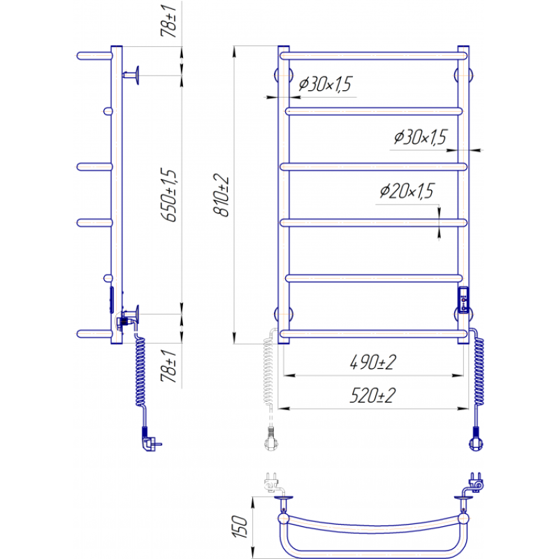 Рушникосушка електрична Люкс НР-І 800х530/150 TR К