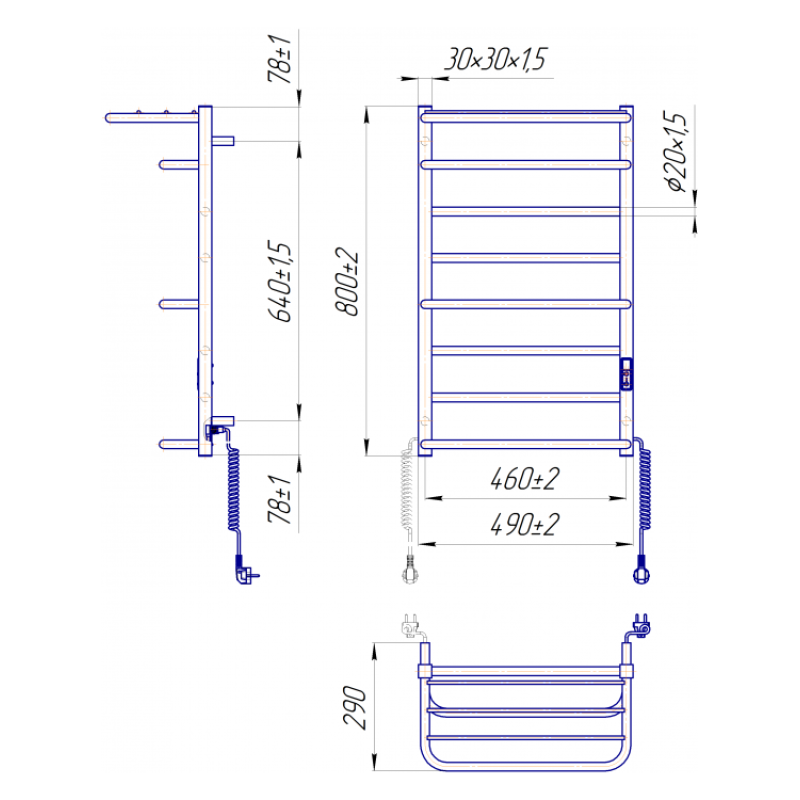 Рушникосушка електрична Люксор-I 800х500/290 TR К