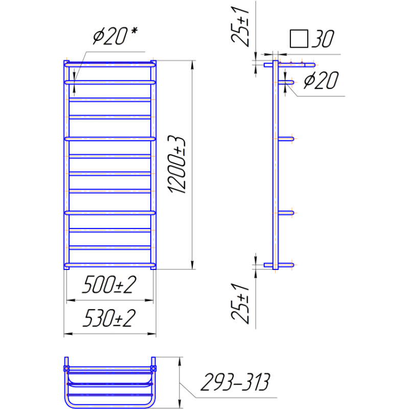 Полотенцесушитель Люксор 1200х530/500