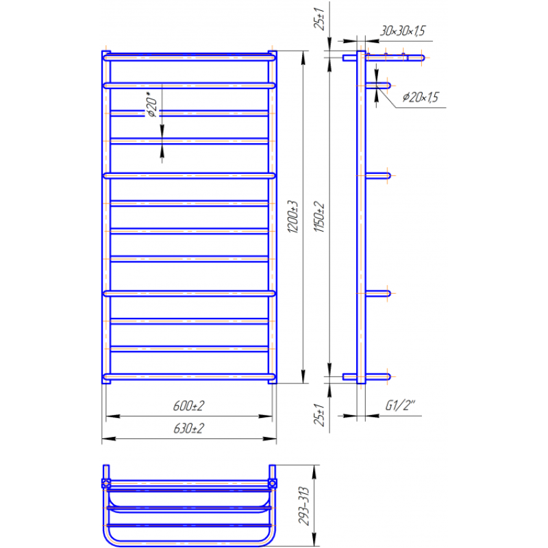 Полотенцесушитель Люксор 1200х630/600