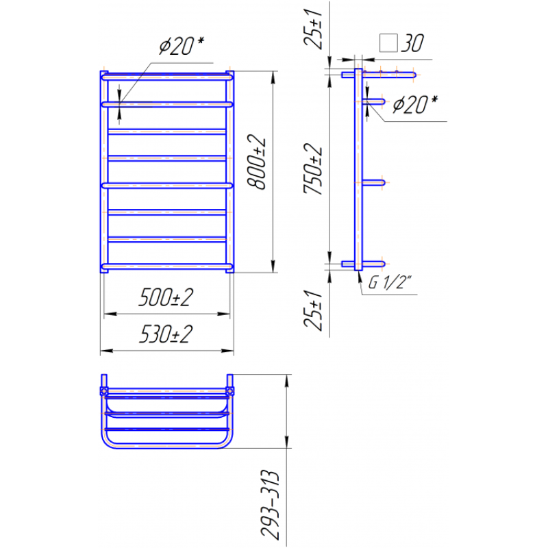 Полотенцесушитель Люксор 800х530/500