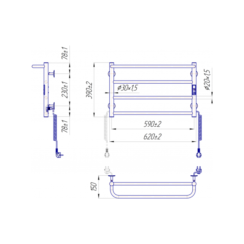 Рушникосушка електрична Люкс Сіті-I 400х630/150 TR К
