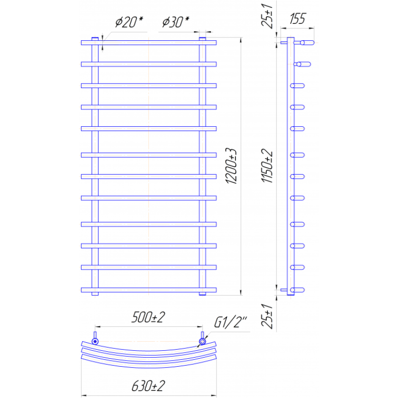 Полотенцесушитель Марио 1200х630/500
