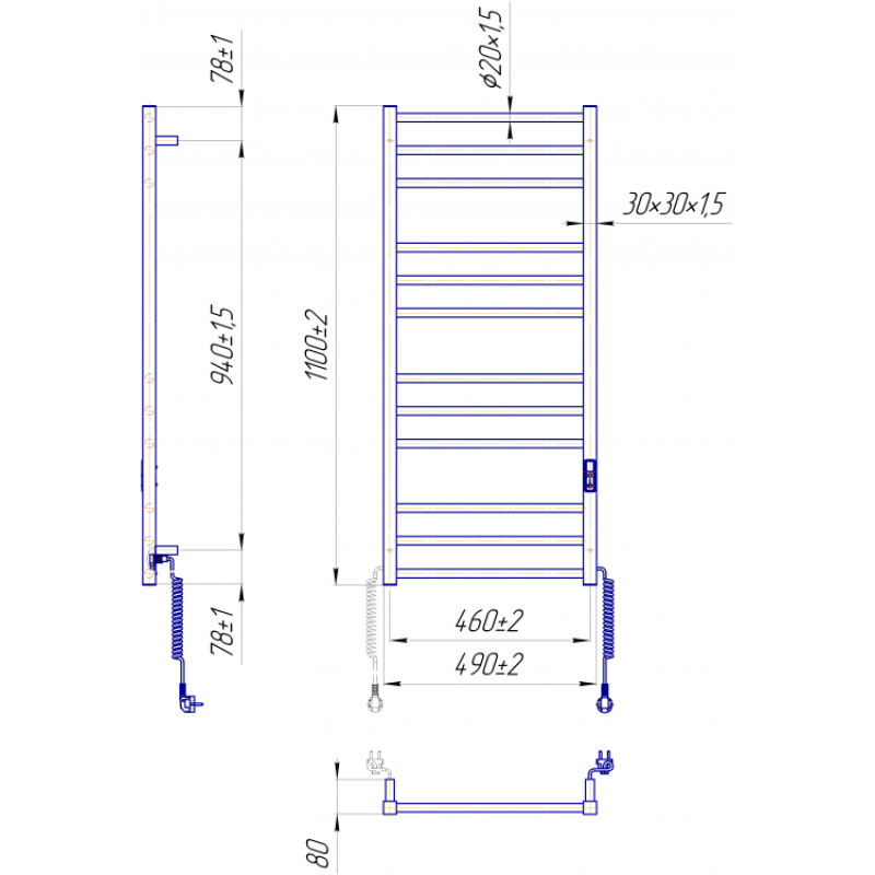 Рушникосушка електрична Преміум Класік-I 1100х500/80 TR К