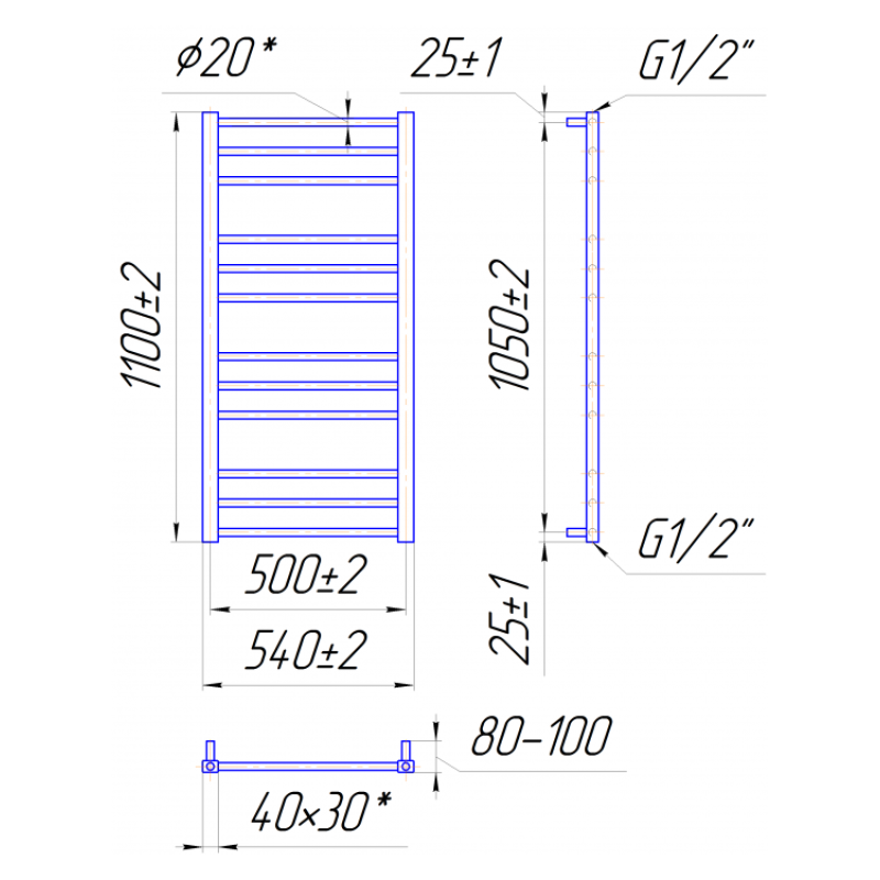 Полотенцесушитель Премиум Классик 1100х540/500