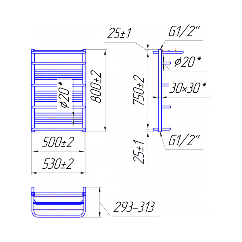 Полотенцесушитель Премиум Люксор 800х530/500