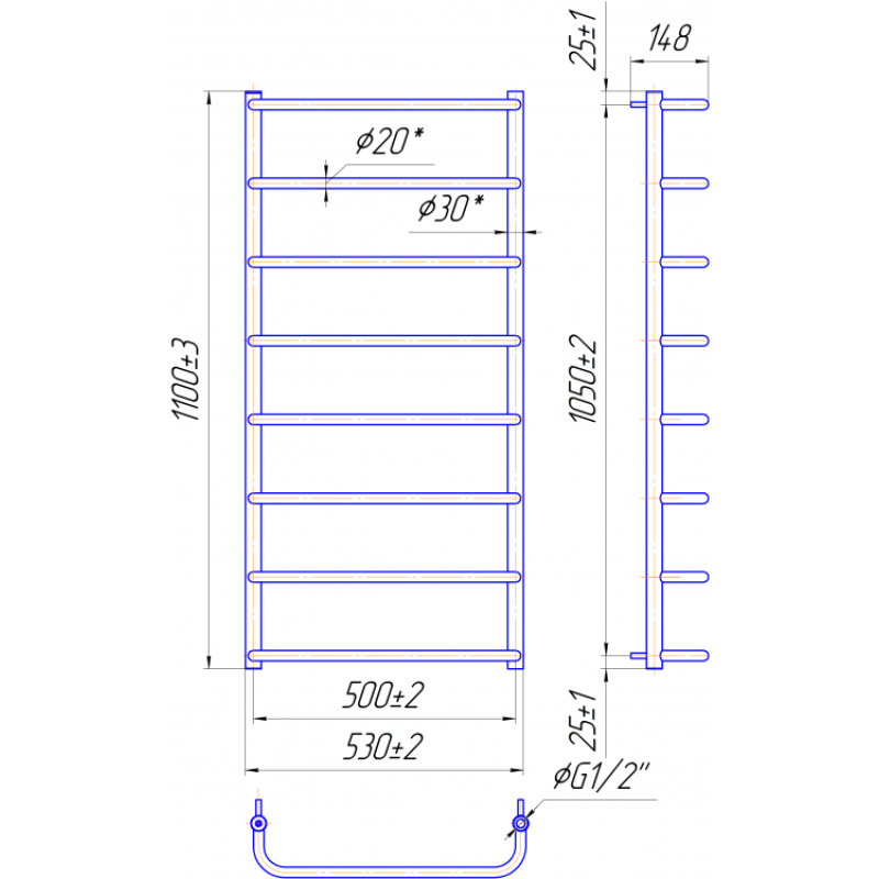 Рушникосушка Стандарт НР 1100х530/500
