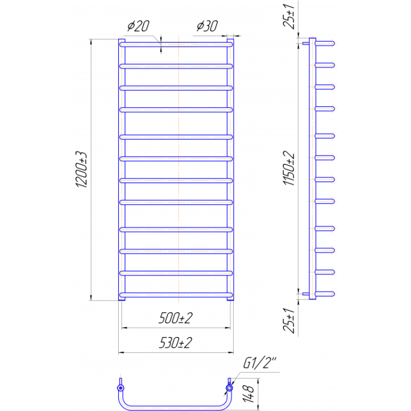 Полотенцесушитель Стандарт 1200х530/500