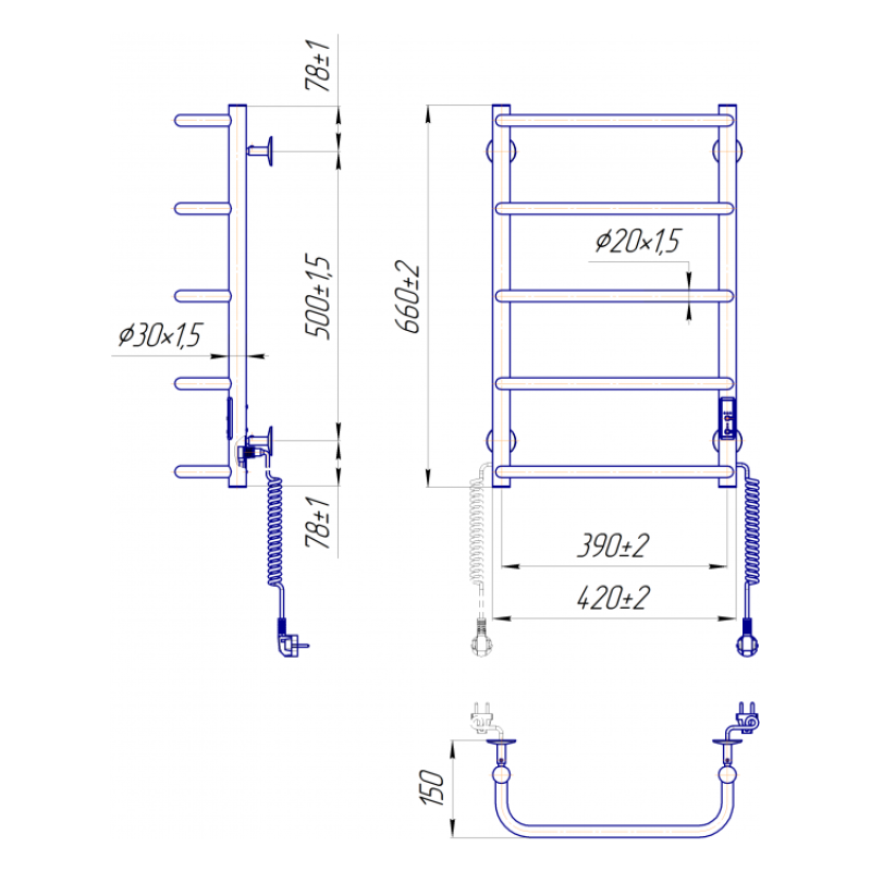 Полотенцесушитель электрический Стандарт НР-И 650х430/150 TR К