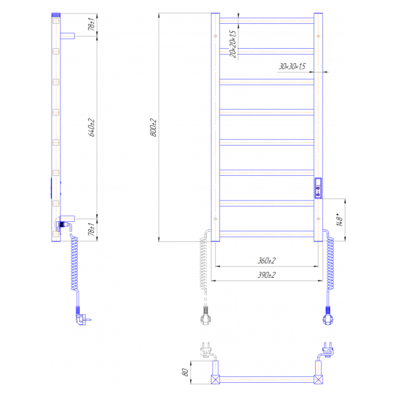 Рушникосушка електрична Токіо-І 800х400/80 TR K