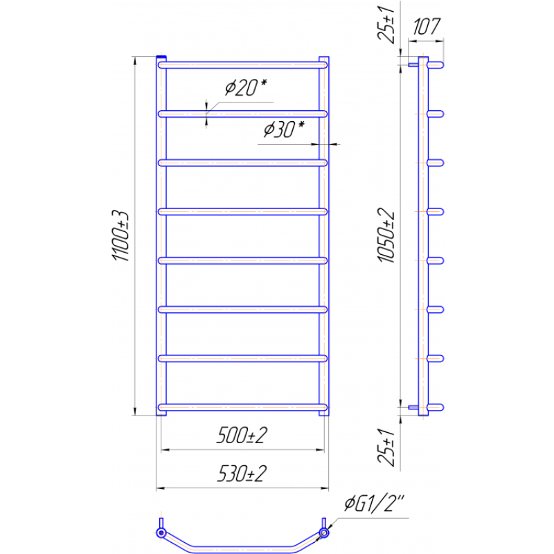 Рушникосушка Трапеція HP 1100х530/500