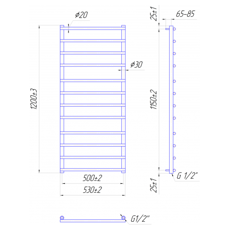 Полотенцесушитель Турин 1200х530/500