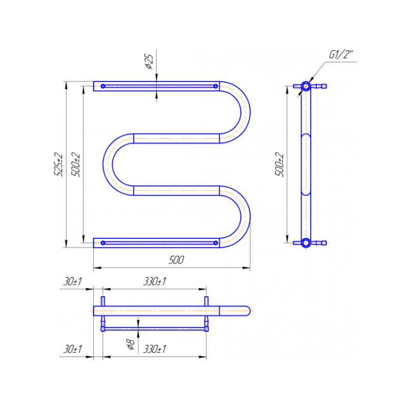 Рушникосушка Змійка 25 525х500/500 + полички