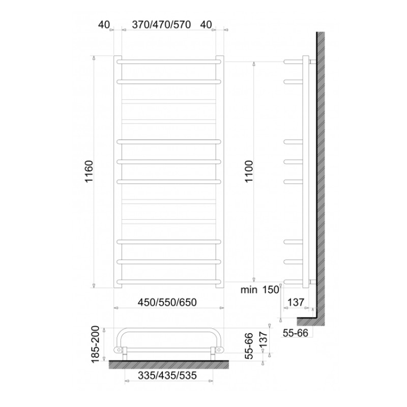 Електричний сушка для рушників сухого типу Polywarm Afla ED12/55 (1210*550мм)
