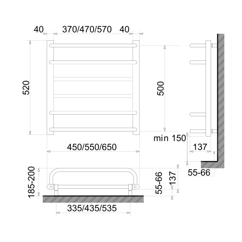 Электрический полотенцесушитель сухого типа Polywarm Afla ED6/65 (520*650мм)